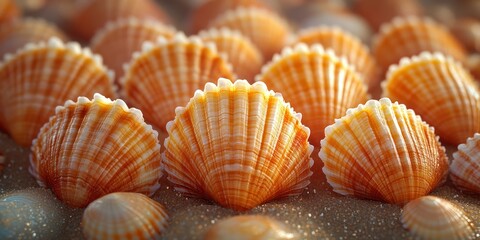 Obraz premium Seashells on Sandy Beach: A Close-Up of Ocean Treasures
