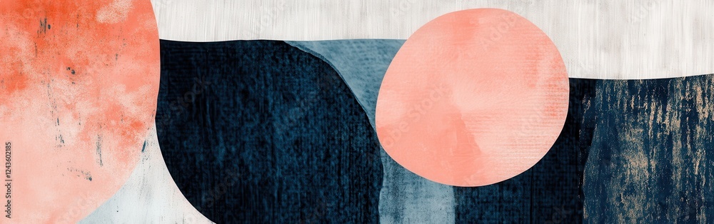Leinwandbilder textured abstract patterns featuring navy blue and coral shapes with contrasting elements in a dynam