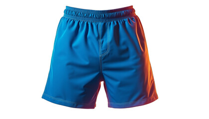 Vivid Blue Athletic Shorts with Orange Glow on a Dark Backdrop