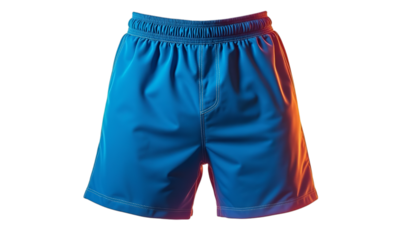 Vivid Blue Athletic Shorts with Orange Glow on a Dark Backdrop