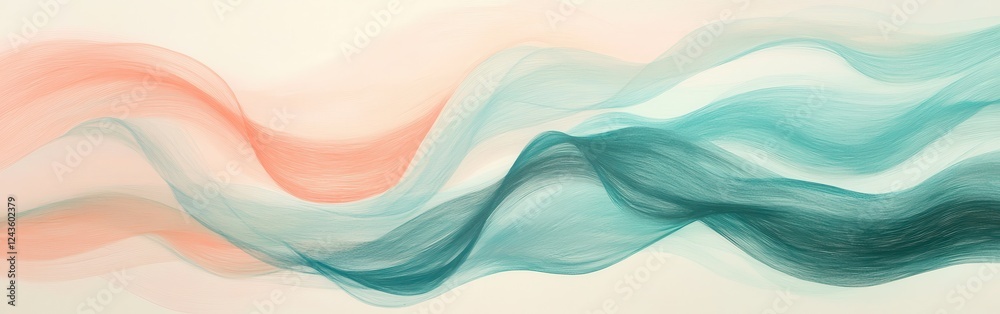 Aufkleber soft pencil strokes create waves in muted teal and coral, blending harmony in modern art