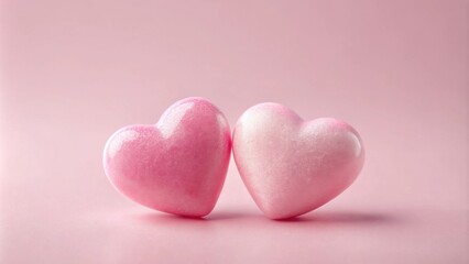 Fototapeta premium Two Pink Glittery Hearts on a Pink Background Representing Love and Affection