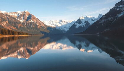 Serene Lake with Reflections of Snow-Capped Mountains