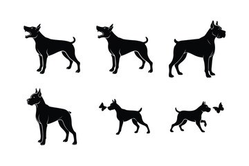 Boxer dog silhouette bundle isolated on white background