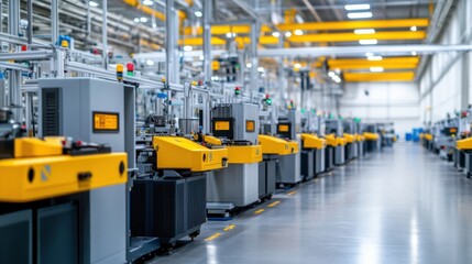 Naklejka premium Modern Industrial Factory Interior with Advanced Machinery and Automation Equipment in a Bright Environment