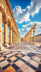 Obraz premium Grand Colonnade, Palace of Versailles Architectural Symmetry and Splendor on a Sunny Day