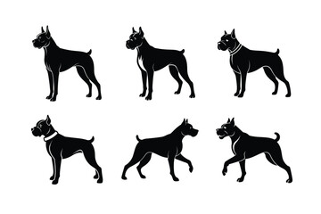 Boxer dog silhouette bundle on white background