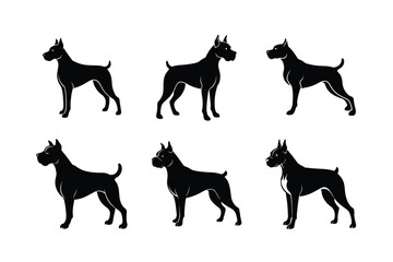Boxer dog silhouettes set in black isolated on white