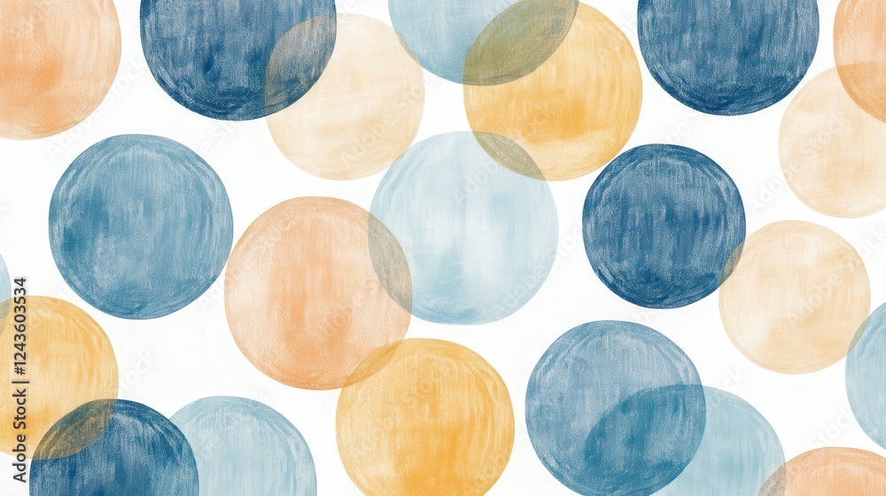 Aufkleber soft pencil strokes create a harmonious pattern of pastel amber and blue circles on a light backgrou