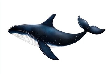 Fototapeta premium Majestic Watercolor Blue Whale Gracefully Swimming - Ocean giant, serene movement, deep blue hues, aquatic grace, marine wildlife.