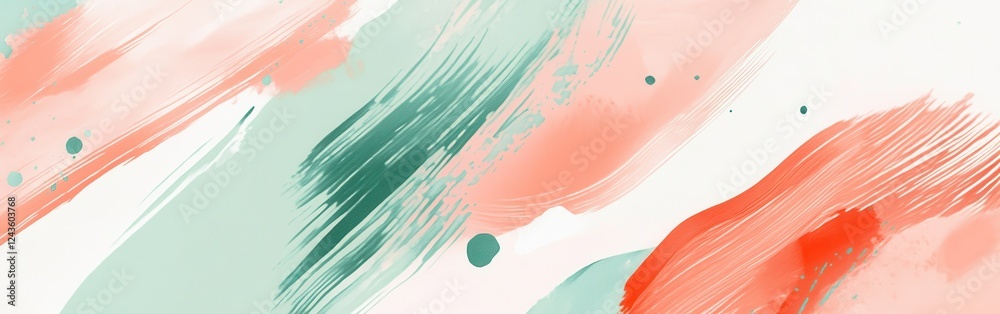 Poster Soft pastel mint and coral dashed patterns create a tranquil ambiance for creative projects or relaxed settings