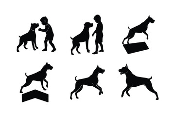 Boxer dog silhouette bundle isolated on white