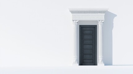 Fototapeta premium Elegant Black Door with Classic Columns on Minimalist White Wall