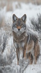Fototapeta premium HD Phone Wallpaper Majestic Coyote in Winter Wonderland Wild Canid in Snowy Landscape