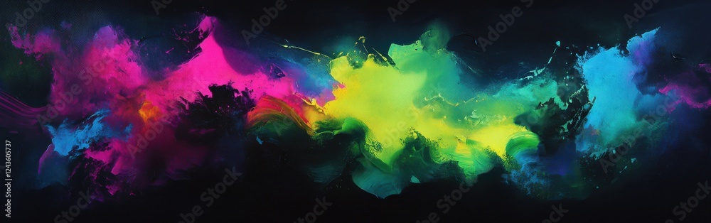 Poster Neon-inspired abstract forms create vivid lime and colorful designs expressing energy and creativity