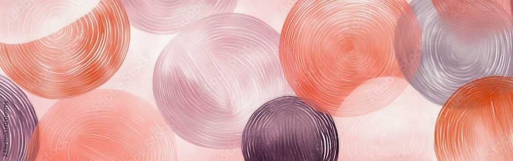 Poster Overlapping pencil strokes create abstract circles in muted colors with a soft gradient background