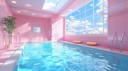 Obraz premium Serene Pink Indoor Pool with Skylight View