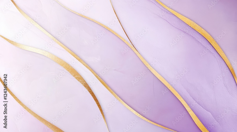 Poster elegant minimalist background design featuring soft purple tones and flowing gold lines in a contemp