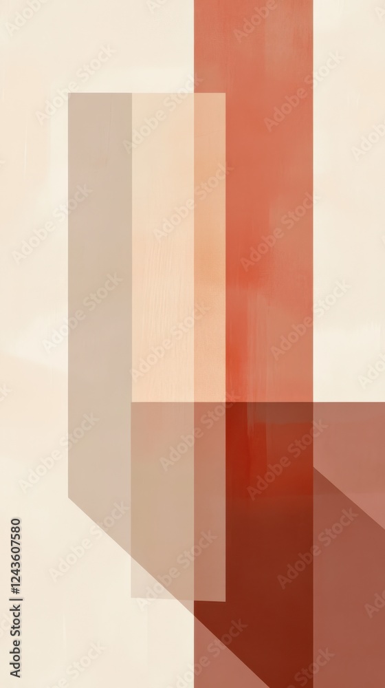 Aufkleber Minimalist geometric design featuring soft red and cream shapes with subtle shadows