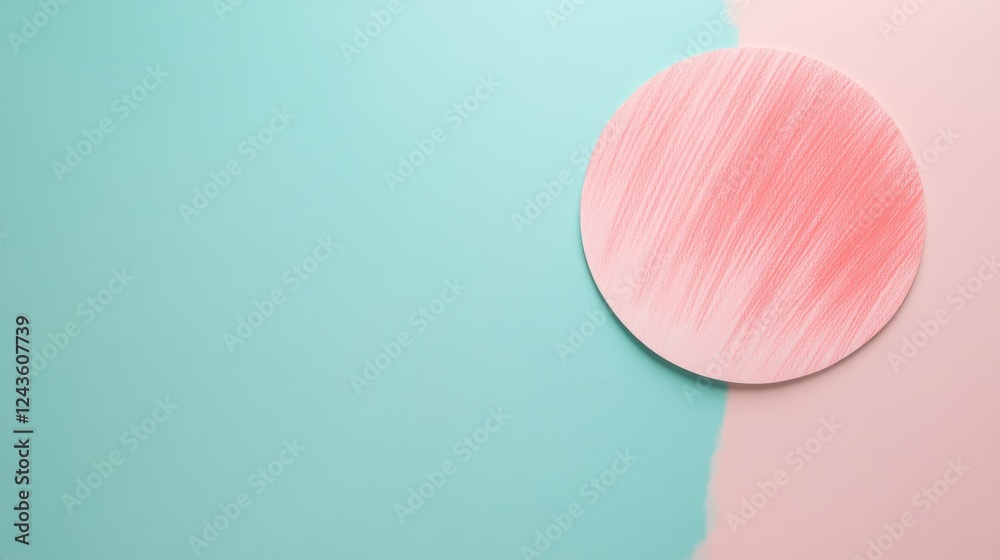 Poster Minimalist composition exploring negative space with soft pastel colors and circular shape on a textured background