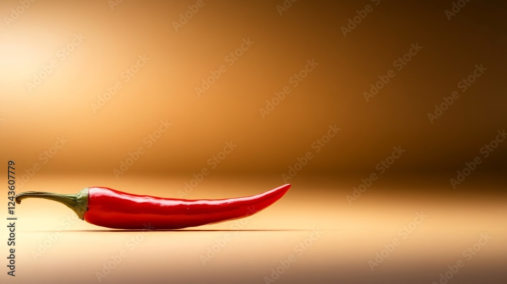 Poster A single red chili pepper rests gracefully on a soft pastel yellow background, creating a striking color contrast and inviting attention to its shape and texture