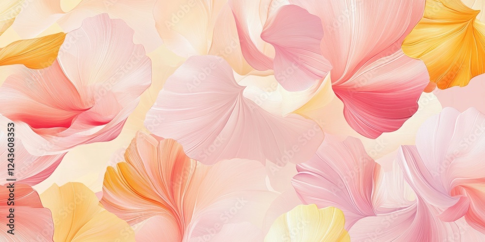 Poster Floral-inspired texture with soft pink and yellow petals creating a serene backdrop for design and decoration