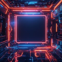 Futuristic technology frame with neon lights creating a vibrant tech atmosphere for digital innovations