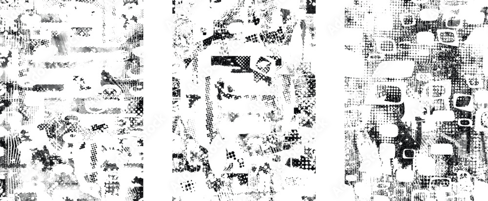 Aufkleber Background with glitch distorted grunge textures . grunge background texture with halftone dots, glitched shapes, textures and lines .Screen print vector background with grunge textured surface.
