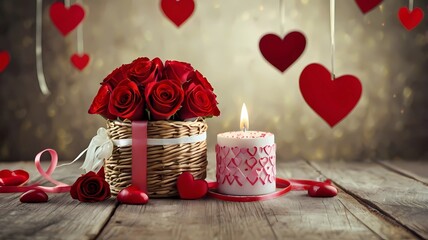 red rose and candle valentine day 