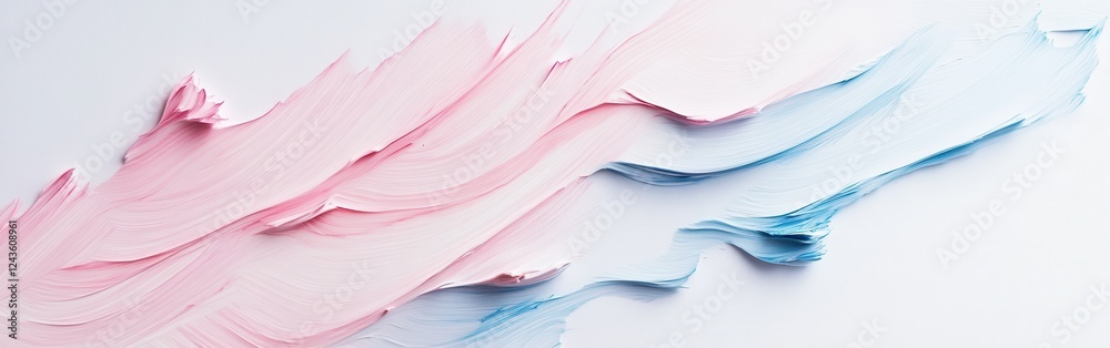Poster sleek abstract composition with soft pink and blue paint strokes on a white background highlighting 