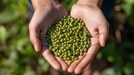hands holding mung bean