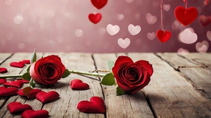 red roses on wooden background valentine day 