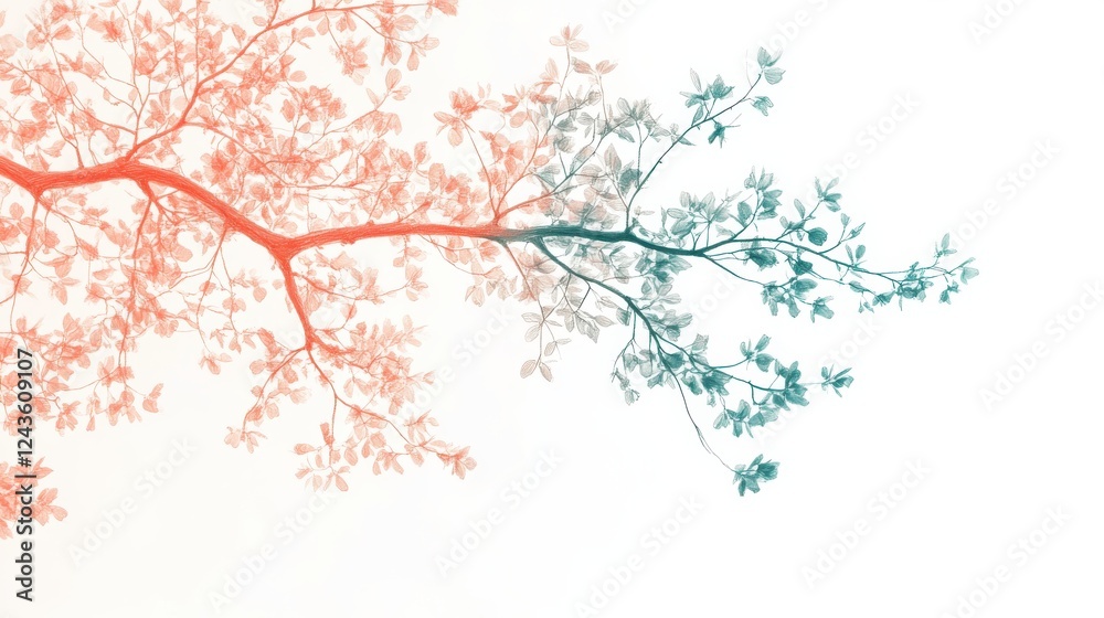 Leinwandbilder Elegant silhouette of a tree branch with vibrant leaves creating a soft gradient in an artistic composition