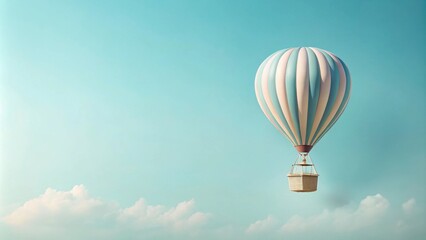 Naklejka premium Serene Hot Air Balloon Ascending Above Soft Clouds in a Peaceful Sky