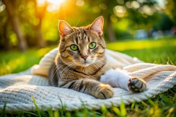 Sad Sick Cat with Bandaged Paw - Aerial Drone View
