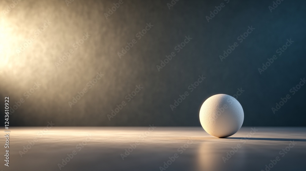 Poster a softly lit glowing 3d abstract white sphere floats against a neutral gray background, showcasing s