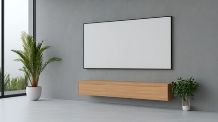 Clean Minimalist Hall Interior with Gray Wall for Design & Decor Options - Stock Photo