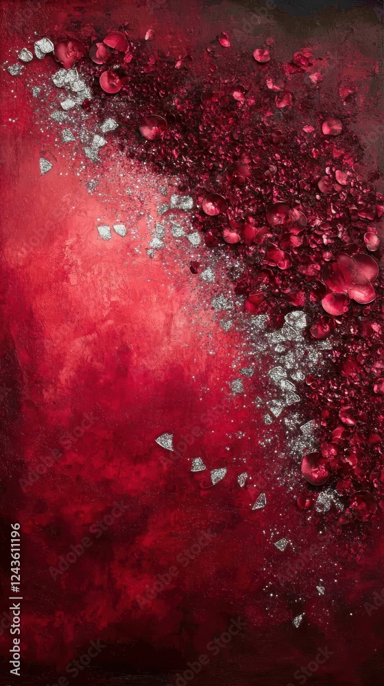 Poster Bold ruby red and soft silver sparkles create a stunning contrast in a vibrant artistic display