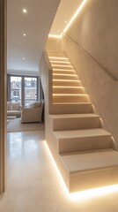 Fototapeta premium Elegant staircase design modern home interior minimalist style wide angle aesthetic appeal