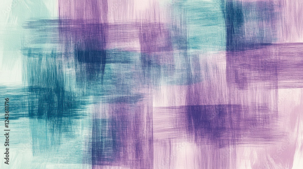 Poster Exploring abstract pencil strokes creating muted grid patterns in soft hues of purple and teal