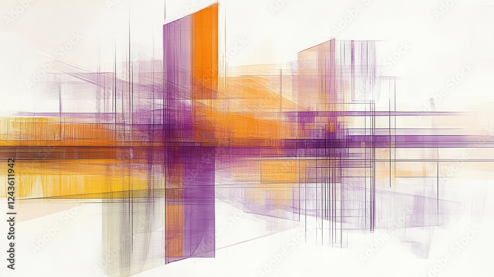 Poster abstract composition showcasing dynamic pencil strokes in vibrant colors and varied textures
