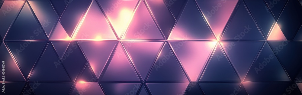 Fototapete Modern abstract geometric background featuring illuminated triangular patterns with vibrant lighting effects