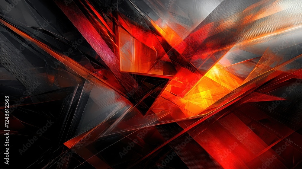 Aufkleber futuristic abstract background featuring dynamic shapes in vibrant red and orange tones against a da