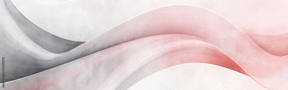 Poster Soft pink abstract curves created with pencil strokes, forming a gentle flow and fluid motion on a light background