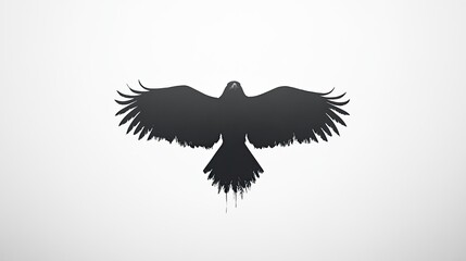 Obraz premium Black silhouette of a soaring bird against a minimalistic white background, symbolizing freedom
