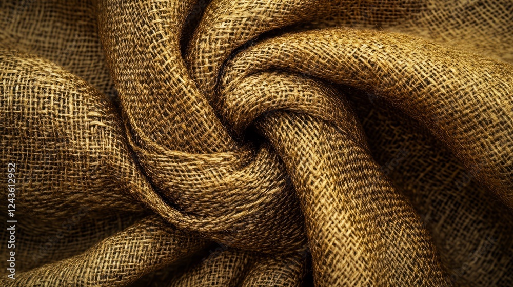 Poster textured brown and gold fabric twisted into a knot creating a visually appealing design element