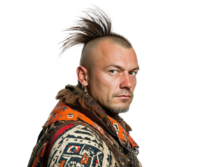 Mysterious warrior portrait studio intense expression isolated on transparent background
