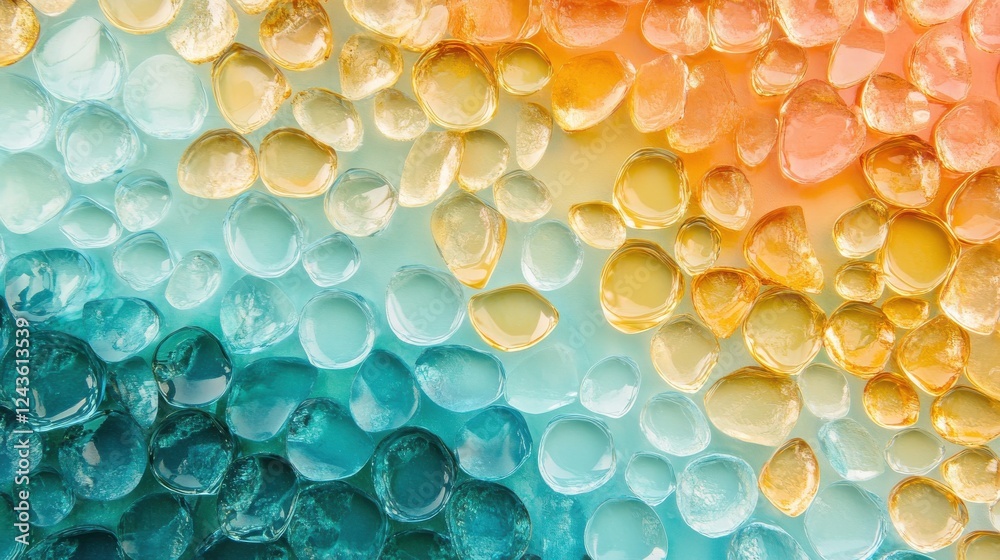 Poster Vibrant teal and gold gradient blend with textured droplets on a smooth surface creating a harmonious visual experience