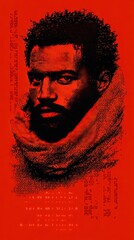 Digital Portrait of a Man on Red Background with Technological Elements