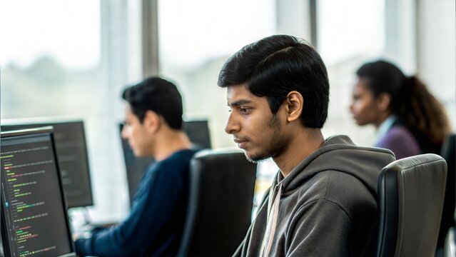 Indian female Student in Computer Programming Contest &ndash; A student participating in a competitive coding event.
